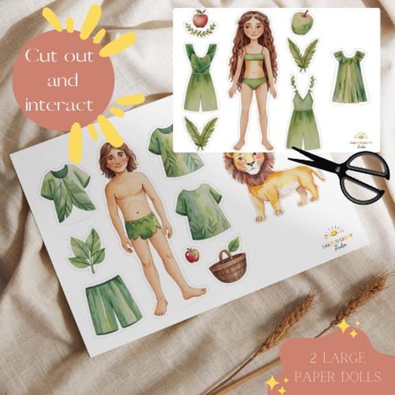 Adam and Eve Paper Doll Kit Printable Activity Craft Homeschool