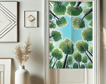 Forest Trees Noren Curtain, Natural Landscape Room Divider