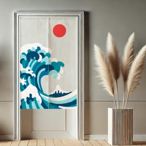 Sea Wave Noren Japanese Doorway Curtain, Ocean Privacy Window Curtains for Room Divider Tapestry Curtains for Kitchen Home Decor