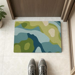 Green Moss Welcome Doormat Landscape PVC Indoor & Outdoor Front Door Mat Custom Non-Slip Rug for Entryway Home Decor