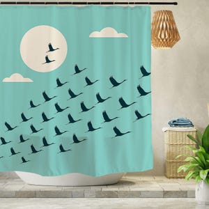 Cortina de ducha con diseño de pájaros y atardecer, decoración moderna para baño de niñas y niños, cortinas personalizadas impermeables con dibujos animados y 12 ganchos.
