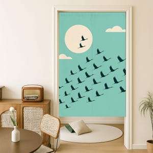 Birds Sunset Noren Japanese Doorway Curtain, Abstract Privacy Window Curtains for Room Divider Tapestry Curtains for Kitchen Home Decor