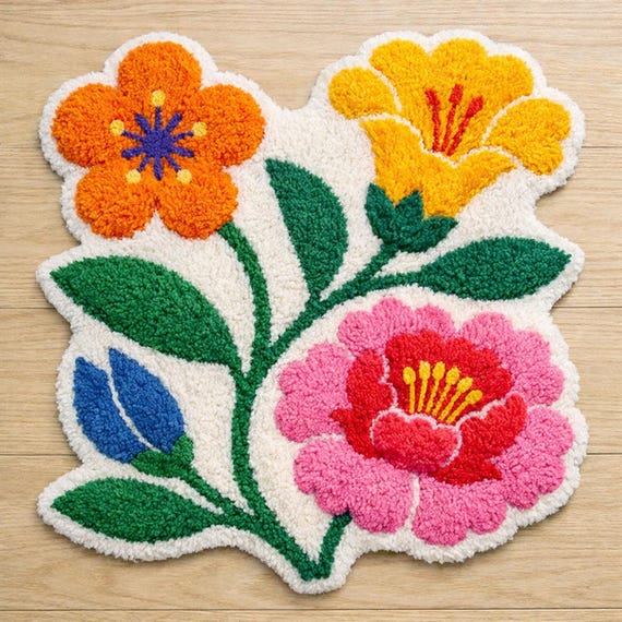Flowers Shape Bath Mat – Colorful Flower Design Bathroom Rug, Soft Fluffy Mat, Water-Absorbent & Machine Washable