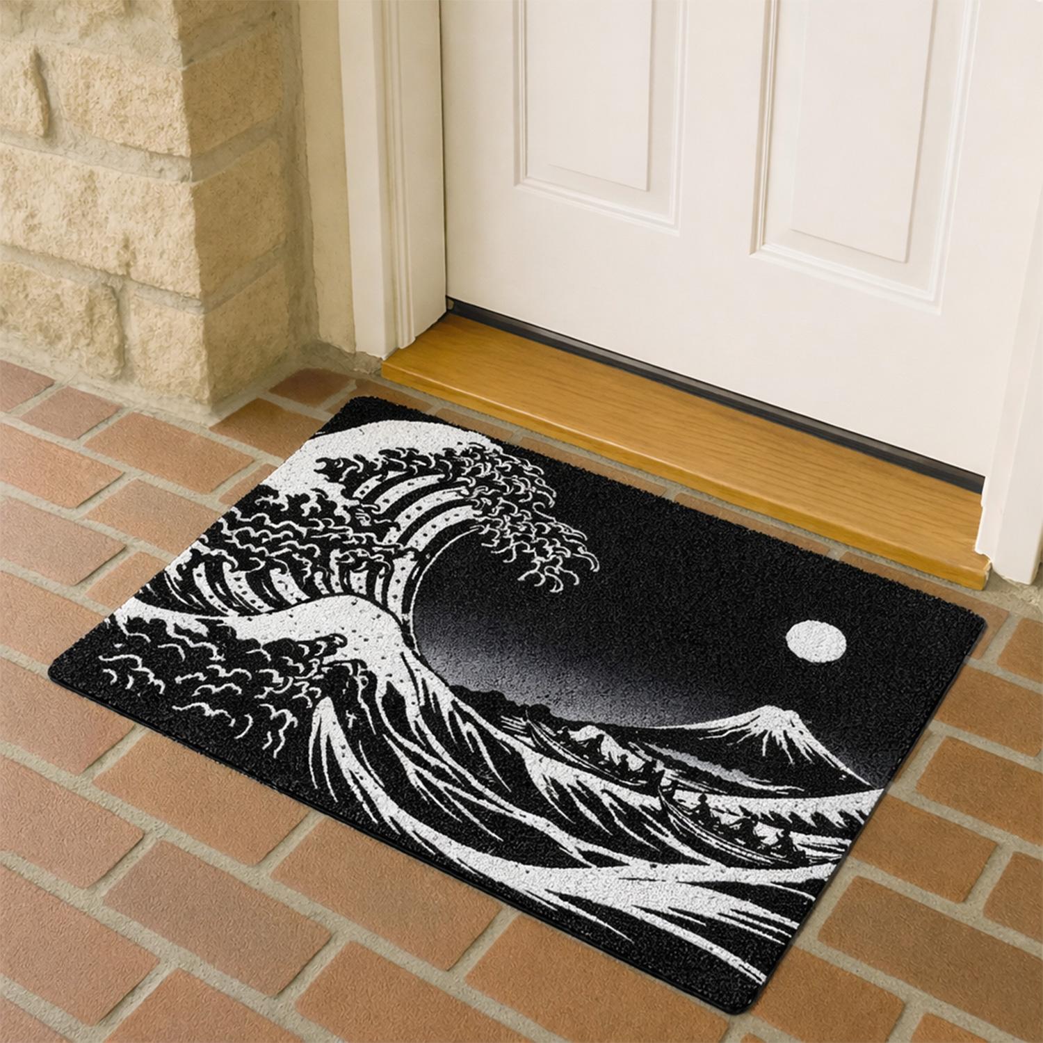 Sea Wave Welcome Doormat Japanese Style PVC Indoor & Outdoor Front