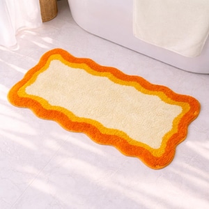 Oranje badloper met golfrand – zacht getuft microvezelkleed (20 x 39)