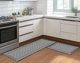 Alfombra de cocina Black Wave, antideslizante y antifatiga para comedor, estilo japonés, de espuma suave, resistente al aceite y a las manchas.
