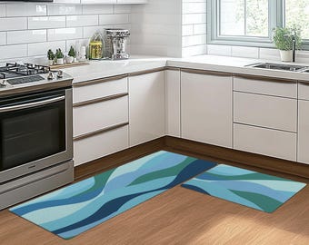 Blue Wave Kitchen Mat Anti-Fatigue Non-Slip Rug for Kitchen Dining Room, Soft Oil-Resistant Foam Stain Resistant Floor Mat