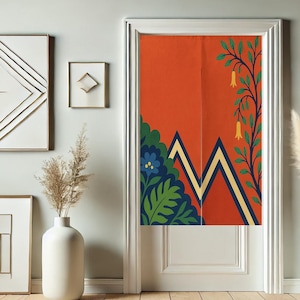 Abstract Leaf Plant Noren Japanese Doorway Curtain, Privacy Window Curtain for Room Divider Tapestry Curtains for Kitchen Home Decor