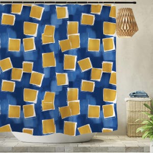 Abstract Color Block Shower Curtain Bathroom Decor for Kids Girls Room, Waterproof Curtains Set with 12 Hooks