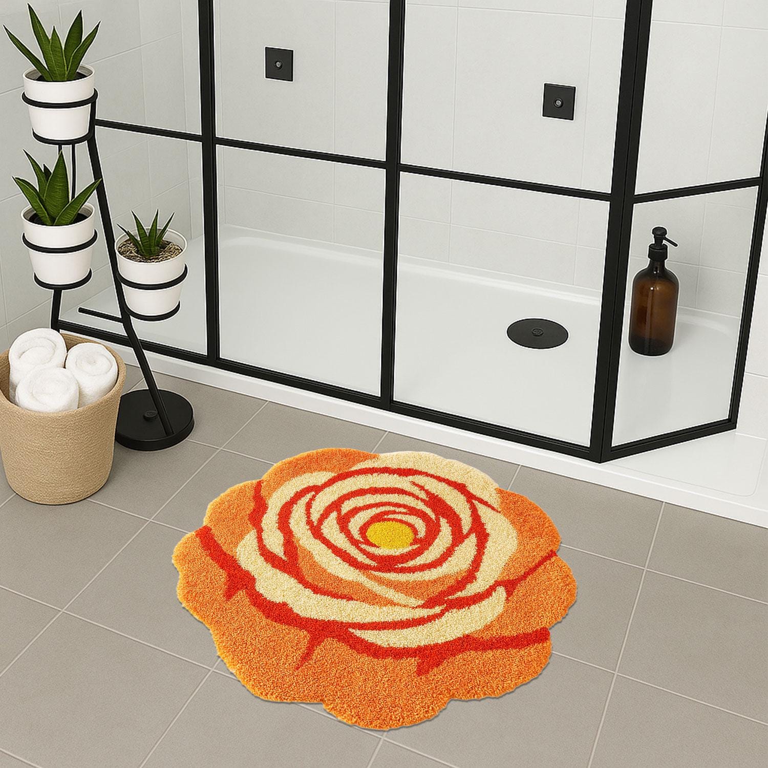 Oranje badmat met kat illustratie