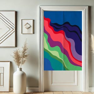 Colorful River Noren Japanese Doorway Curtain, Abstract Privacy Window Curtains for Room Divider Tapestry Curtains for Kitchen Home Decor