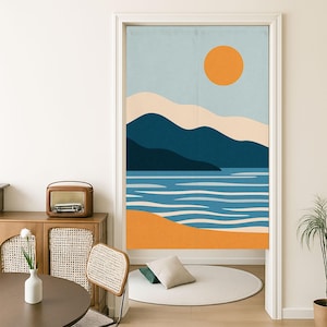 Mountain Sunset Door Curtain: Modern Landscape Room Divider