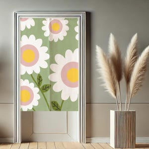 Flowers Noren Japanese Doorway Curtain, Green Privacy Window Curtains for Room Divider Tapestry Curtains for Kitchen Home Decor