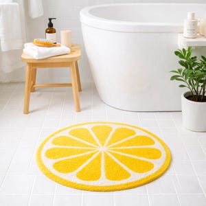 Lemon Bath Mat: Yellow Tufted Microfiber Bathroom Rug
