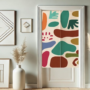 Color Block Noren Japanese Doorway Curtain, Abstract Privacy Window Curtains for Room Divider Tapestry Curtains for Kitchen Home Decor