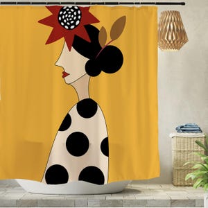 Art Woman Shower Curtain Abstract Modern Bathroom Decor for Girls Room, Waterproof Curtains Set with 12 Hooks