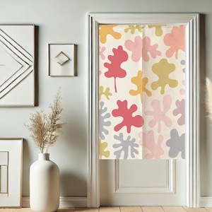 Colorful Leaves Noren Japanese Doorway Curtain, Abstract Privacy Window Curtains for Room Divider Tapestry Curtains for Kitchen Home Decor