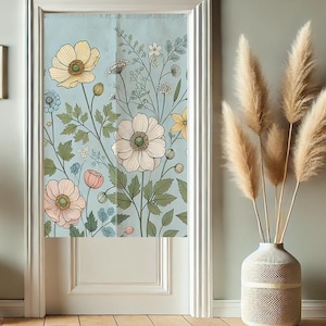 Flowers Noren Japanese Door Curtain for Doorway Privacy, Modern Art Window Curtains, Room Divider Tapestry Curtain for Kitchen Home Decor