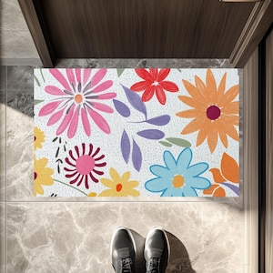 Colorful Flowers Coir Doormat Personalized Welcome Mat Indoor & Outdoor Front Door Mat Custom Non-Slip Rug for Entryway Home Decor