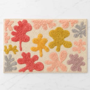 Colorful Leaves Bath Rug Abstract Leaf Bathroom Décor – Soft Absorbent Microfiber Floor Rugs – Machine Washable Carpet