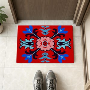 Boho  Flowers Welcome Doormat Luxurious Bohemia PVC Indoor & Outdoor Front Door Mat Custom Non-Slip Rug for Entryway Home Decor