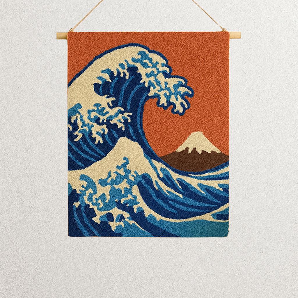 Tufted Wave Wall Hanging: Ukiyo-e Japanese Art - 18