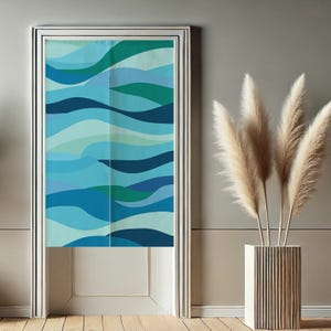 Cortina de puerta japonesa Noren con ondas azules, cortinas abstractas y brillantes para privacidad de ventanas, cortinas de tapiz divisorias para decoración del hogar y la cocina