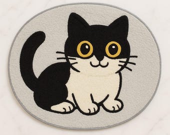 Cute Cat Bath Mat, Black White Bathroom Rugs Soft and Fluffy, Water Absorbent Bath Rug Machine Washable Bathroom Mat