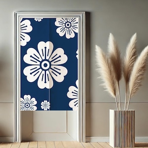 Cortina de puerta japonesa Noren con flores de ciruelo, cortinas de ventana de privacidad azules para divisor de ambientes, cortinas de tapiz para decoración del hogar de la cocina