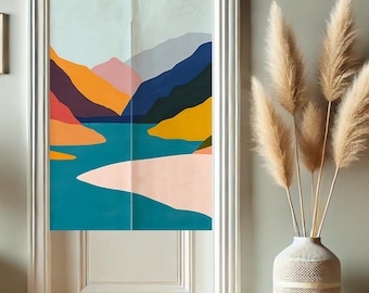 Abstract Mountain Noren Japanese Doorway Curtain, Landscape Privacy Window Curtains for Room Divider Tapestry Curtains for Kitchen Decor