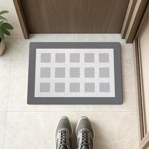 Grey Plaid Welcome Doormat Simple PVC Indoor & Outdoor Front Door Mat Custom Non-Slip Rug for Entryway Home Decor