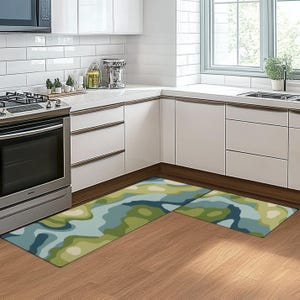 Mos keukenmat anti-vermoeidheid antislip vloerkleed voor keuken eetkamer, groen landschap zacht oliebestendig schuim vlekbestendige vloermat