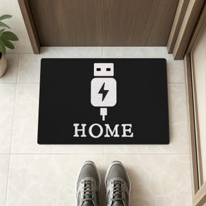 Home Power Black Welcome Doormat Charge Up PVC Indoor & Outdoor Front Door Mat Custom Non-Slip Rug for Entryway Home Decor