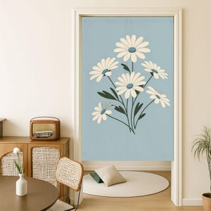 Flowers Noren Japanese Doorway Curtain, Floral Blue Privacy Window Curtains for Room Divider Tapestry Curtains for Kitchen Home Decor