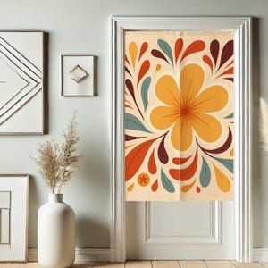 Flowers Noren Japanese Door Curtain for Doorway Privacy, Boho Floral Window Curtains, Room Divider Tapestry Curtains for Kitchen Home Decor