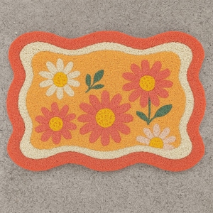 Flower Welcome Doormat Orange PVC Indoor & Outdoor Front Door Mat Custom Non-Slip Rug for Entryway Home Decor