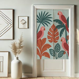 Parrot Leave Noren Japanese Doorway Curtain, Tropical Plant Privacy Window Curtain for Room Divider Tapestry Curtains for Kitchen Home Decor