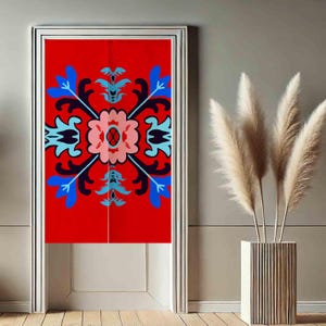 Boho Flowers Noren Doorway Curtain, Red Privacy Window Curtains for Room Divider Tapestry Curtains for Kitchen Home Decor