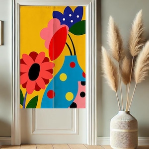 Cortina de puerta japonesa Noren con flores de colores para privacidad en la entrada, cortinas de ventana para divisores de ambientes, cortinas de tapiz para decoración del hogar y la cocina