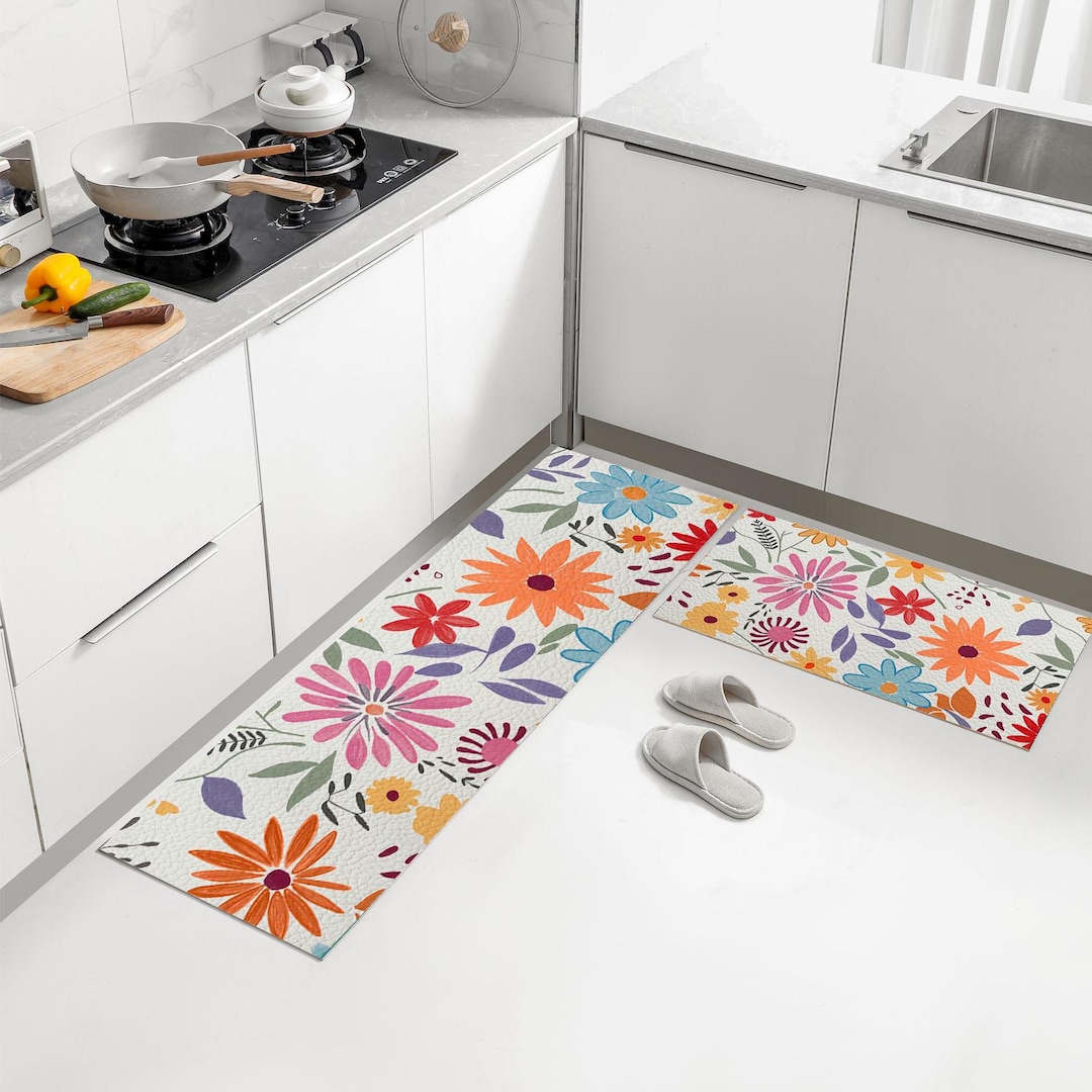 Flowers Kitchen Mat Anti-fatigue Non-slip Rug for Kitchen Dining Room ...