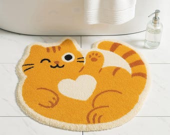 Cute Cat Bath Mat for Shower Room, Lovely Bathroom Décor Soft Absorbent Microfiber Bathtub Rug Machine Washable