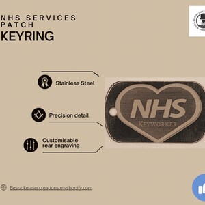 May include: A silver metal keyring with a heart-shaped design featuring the text "NHS KEYWORKER". The keyring is customisable with engraving on the back.