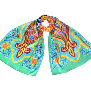 Hand painted silk scarf. Seville, flamenco, batik, silk neck scarf, long silk scarf, foulard femme, pure silk scarf, summer scarf women