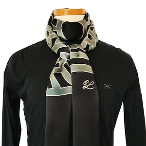 Mens hand painted silk scarf. Celtic knot, black silk scarf, pure silk scarf, gift for him, foulard homme, farbric wall hanging, man scarf
