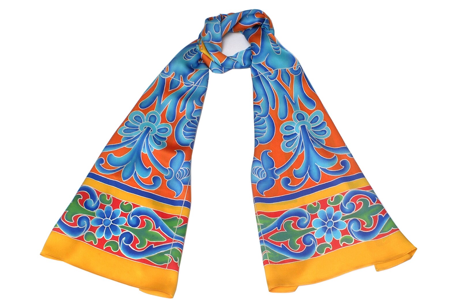 Hand painted silk scarf. Spanish tile handpainted flower silk Etsy