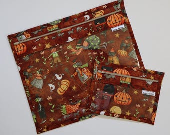 Vinyl Project Bag SET OF 2: Brick Halloween, Needlepoint, Travel Organizer, Embroidery, Cross Stitch