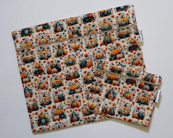 Large Fabric Project Bag Set of 2: Cross Stitch, Needlepoint, Pumpkins and Gourds