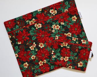 Large Fabric Project Bag Set of 2: Cross Stitch, Needlepoint, Poinsettias