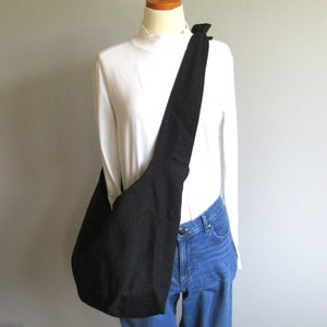 Linen Boho Bag, Hobo Bag, Fully Lined, Pockets, Key Clasp, Adjustable, Linen Tote, Black image 2