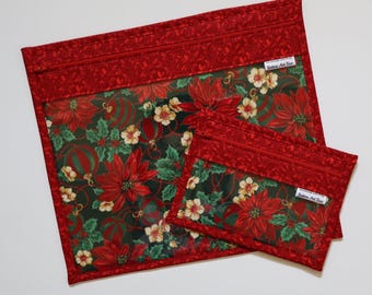 Vinyl Project Bag SET OF 2: Poinsettias, Needlepoint, WIP Holder, Embroidery, Cross Stitch